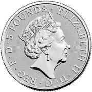 5 Pounds - Elizabeth II Lion of England; 2 oz Fine Silver obverse image