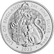 5 Pounds - Elizabeth II Lion of England; 2 oz Fine Silver, United Kingdom, 2022 reverse image