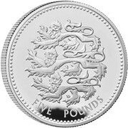 5 Pounds - Charles III English Lions; Silver Proof, United Kingdom, 2023 reverse image