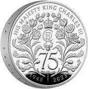 5 Pounds - Charles III King Charles' 75th Birthday; Silver Piedfort, United Kingdom, 2023 reverse image