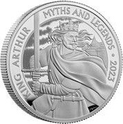 5 Pounds - Charles III King Arthur; Silver Proof, United Kingdom, 2023 reverse image