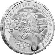 5 Pounds - Charles III Merlin; Silver Proof, United Kingdom, 2023 reverse image