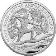 5 Pounds - Charles III Robin Hood; Silver Proof, United Kingdom, 2024 reverse image