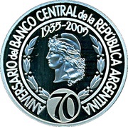 1 Peso 70th Anniversary of B.C.R.A. reverse image