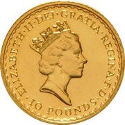10 Pounds - Elizabeth II 3rd portrait; 1/10 oz Fine Gold obverse image