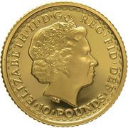 10 Pounds - Elizabeth II 4th portrait; 1/10 oz Fine Gold obverse image