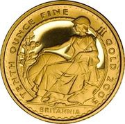 10 Pounds - Elizabeth II 4th portrait; 1/10 oz Fine Gold, United Kingdom, 2005 reverse image