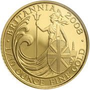 10 Pounds - Elizabeth II 4th portrait; 1/10 oz Fine Gold, United Kingdom, 2008 reverse image