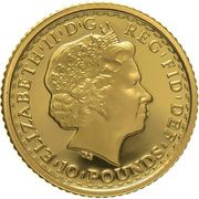 10 Pounds - Elizabeth II 4th portrait; 1/10 oz Fine Gold obverse image