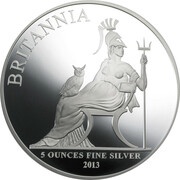 10 Pounds - Elizabeth II 4th portrait; 5 oz Fine Silver, United Kingdom, 2013 reverse image