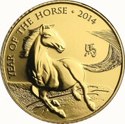10 Pounds - Elizabeth II Year of the Horse; Fine Gold, United Kingdom, 2014 reverse image