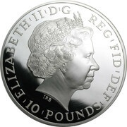 10 Pounds - Elizabeth II 5th portrait; 5 oz Fine Silver obverse image