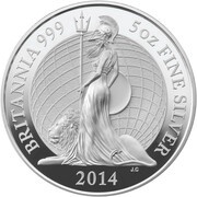 10 Pounds - Elizabeth II 5th portrait; 5 oz Fine Silver, United Kingdom, 2014 reverse image