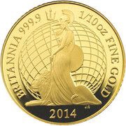 10 Pounds - Elizabeth II 4th portrait; 1/10 oz Fine Gold, United Kingdom, 2014 reverse image