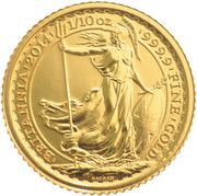 10 Pounds - Elizabeth II 4th portrait; 1/10 oz Fine Gold, United Kingdom, 2014 reverse image