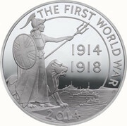 10 Pounds - Elizabeth II World War I; Silver Proof, United Kingdom, 2014 reverse image