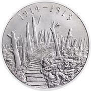10 Pounds - Elizabeth II World War I; Silver Proof, United Kingdom, 2015 reverse image