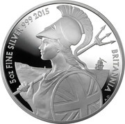 10 Pounds - Elizabeth II 5th portrait; 5 oz Fine Silver, United Kingdom, 2015 reverse image