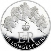 10 Pounds - Elizabeth II Longest Reign; Silver Proof, United Kingdom, 2015 reverse image