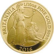 10 Pounds - Elizabeth II 5th portrait; 1/10 oz Fine Gold, United Kingdom, 2016 reverse image