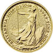 10 Pounds - Elizabeth II 5th portrait; 1/10 oz Fine Gold, United Kingdom, 2016 reverse image