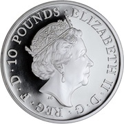 10 Pounds - Elizabeth II 5th portrait; 5 oz Fine Silver obverse image