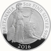 10 Pounds - Elizabeth II 5th portrait; 5 oz Fine Silver, United Kingdom, 2016 reverse image