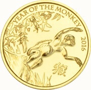 10 Pounds - Elizabeth II Year of the Monkey; Fine Gold, United Kingdom, 2016 reverse image
