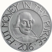 10 Pounds - Elizabeth II William Shakespeare; Silver Proof, United Kingdom, 2016 reverse image