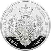 10 Pounds - Elizabeth II Sapphire Jubilee; Silver Proof, United Kingdom, 2017 reverse image