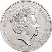 10 Pounds - Elizabeth II Lion of England; 10 oz Fine Silver obverse image