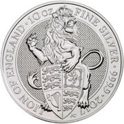 10 Pounds - Elizabeth II Lion of England; 10 oz Fine Silver, United Kingdom, 2017 reverse image