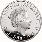 10 Pounds - Elizabeth II Lion of England; Silver Piedfort obverse image