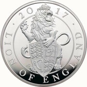 10 Pounds - Elizabeth II Lion of England; Silver Piedfort, United Kingdom, 2017 reverse image