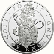 10 Pounds - Elizabeth II Lion of England; Silver Proof, United Kingdom, 2017 reverse image
