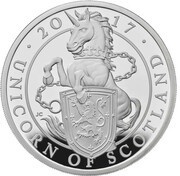 10 Pounds - Elizabeth II Unicorn of Scotland; Silver Proof, United Kingdom, 2017 reverse image