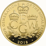 10 Pounds - Elizabeth II Four Generations of Royalty; Gold Proof, United Kingdom, 2018 reverse image
