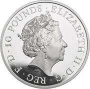 10 Pounds - Elizabeth II 5th portrait; 5 oz Fine Silver obverse image