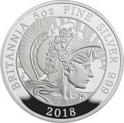 10 Pounds - Elizabeth II 5th portrait; 5 oz Fine Silver, United Kingdom, 2018 reverse image