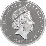 10 Pounds - Elizabeth II Griffin of Edward III; 10 oz Fine Silver obverse image