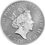 10 Pounds - Elizabeth II Red Dragon of Wales; 10 oz Fine Silver obverse image