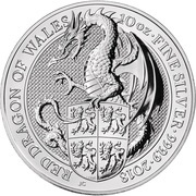 10 Pounds - Elizabeth II Red Dragon of Wales; 10 oz Fine Silver, United Kingdom, 2018 reverse image