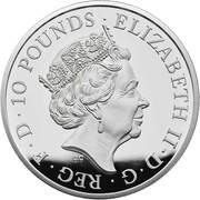 10 Pounds - Elizabeth II Red Dragon of Wales; Silver Proof obverse image