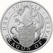 10 Pounds - Elizabeth II Red Dragon of Wales; Silver Proof, United Kingdom, 2018 reverse image