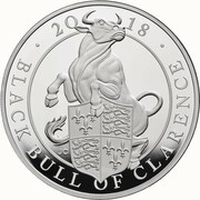 10 Pounds - Elizabeth II Black Bull of Clarence; Silver Piedfort, United Kingdom, 2018 reverse image