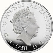 10 Pounds - Elizabeth II Black Bull of Clarence; Silver Proof obverse image