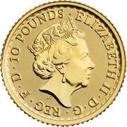 10 Pounds - Elizabeth II 5th portrait; 1/10 oz Fine Gold obverse image
