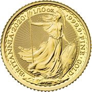 10 Pounds - Elizabeth II 5th portrait; 1/10 oz Fine Gold, United Kingdom, 2018-2020 reverse image