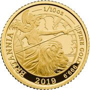 10 Pounds - Elizabeth II 5th portrait; 1/10 oz Fine Gold, United Kingdom, 2019 reverse image