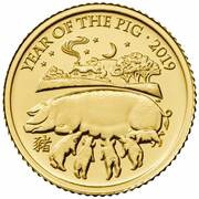 10 Pounds - Elizabeth II Year of the Pig; Fine Gold, United Kingdom, 2019 reverse image